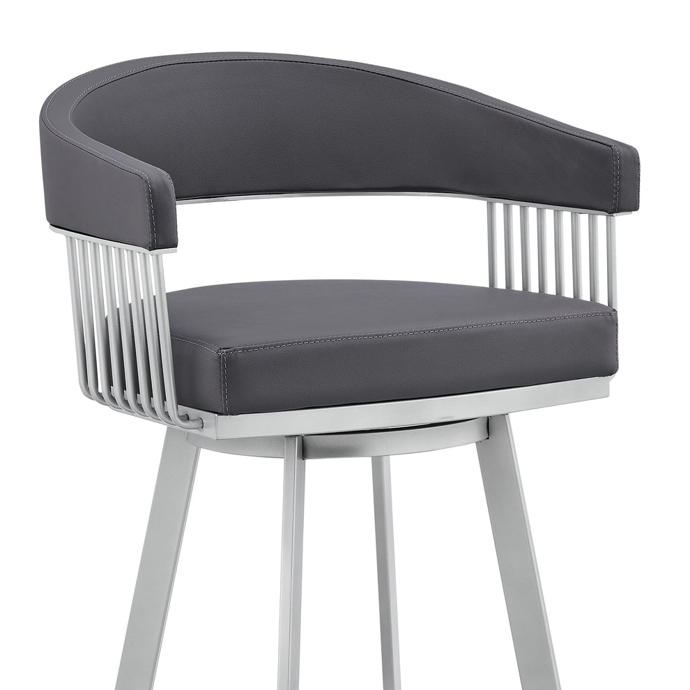 Bronson 25" Slate Grey Faux Leather and Silver Metal Bar Stool By Armen Living | Bar Stools | Modishstore - 7