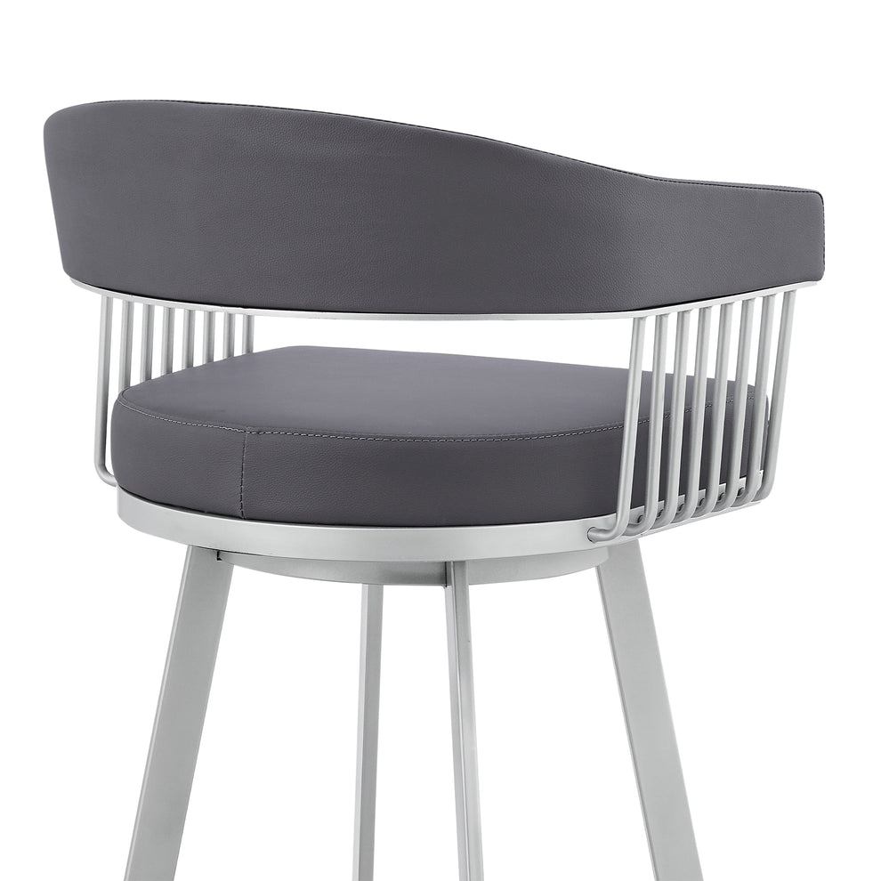 Bronson 25" Slate Grey Faux Leather and Silver Metal Bar Stool By Armen Living | Bar Stools | Modishstore - 10