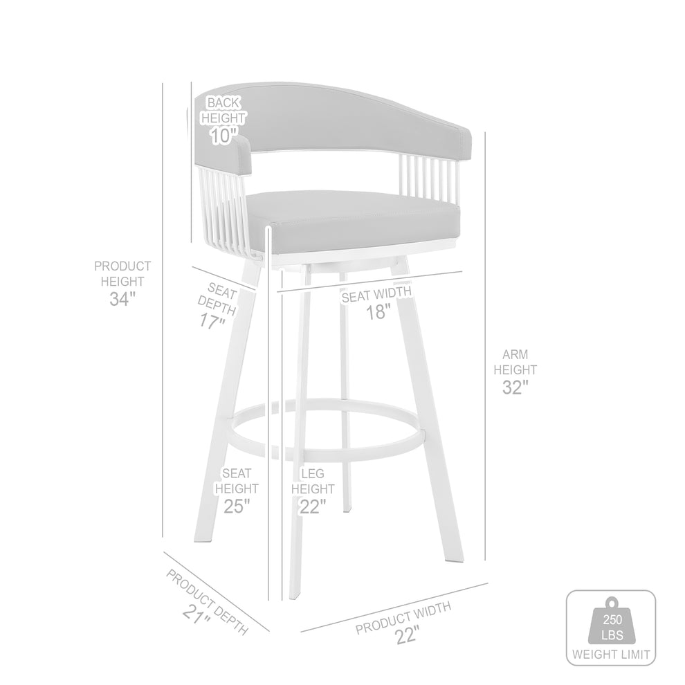 Bronson 25" Slate Grey Faux Leather and Silver Metal Bar Stool By Armen Living | Bar Stools | Modishstore - 9