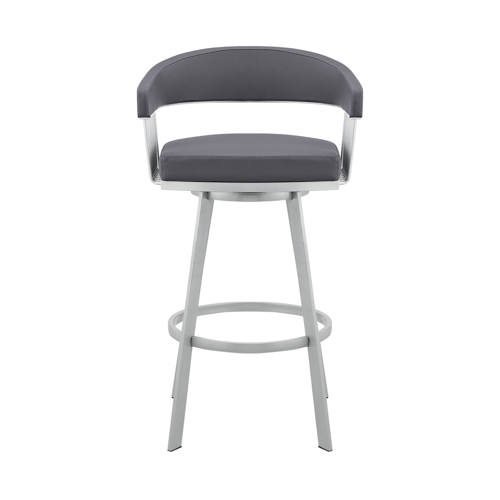 Bronson 29" Slate Grey Faux Leather and Silver Metal Bar Stool By Armen Living | Bar Stools | Modishstore - 3