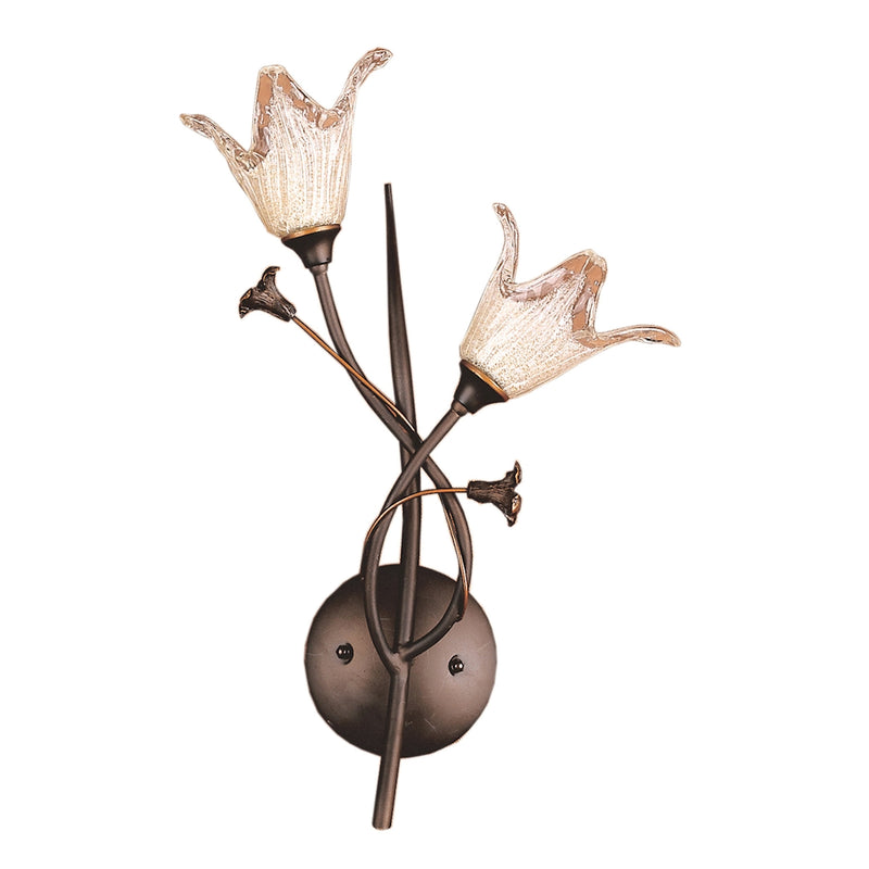 Fioritura 2-Light Wall Lamp in Aged Bronze with Floral-shaped Glass ELK Lighting | Wall Lamps | Modishstore