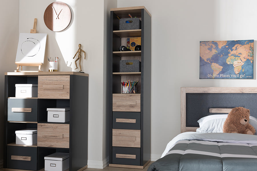 Baxton Studio Pandora Modern and Contemporary Dark Grey and Light Brown Two-Tone 4-Drawer Storage Cabinet | Modishstore | Cabinets