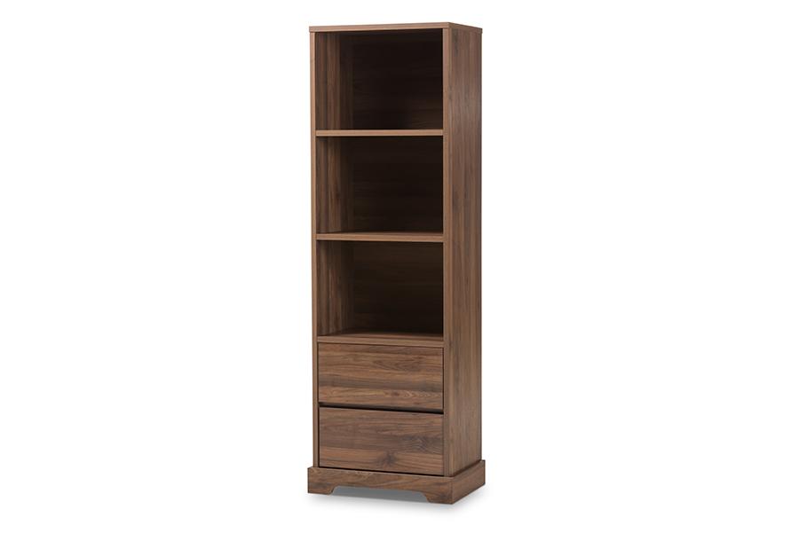 baxton studio burnwood modern and contemporary walnut brown finished wood 2 drawer bookcase | Modish Furniture Store-2