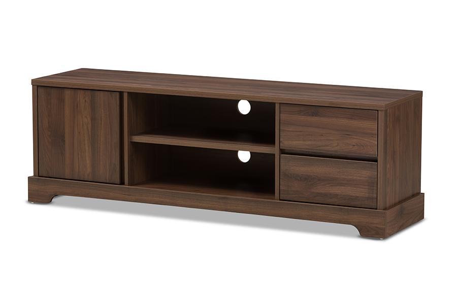 baxton studio burnwood modern and contemporary walnut brown finished wood tv stand | Modish Furniture Store-2