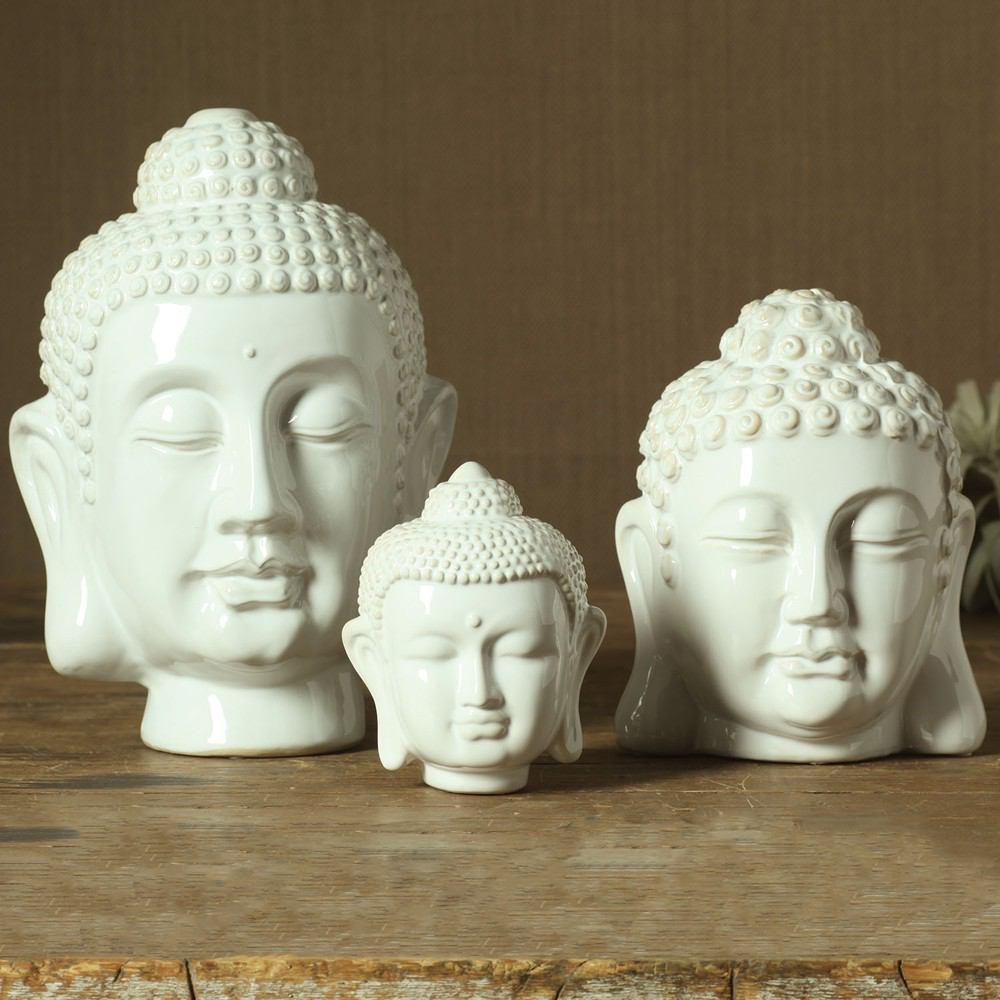 HomArt Ceramic Buddha Head - Small - Shiny White - Set of 8-3