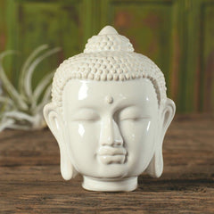 Ceramic Buddha Head - Small - Shiny White - Set Of 4 By HomArt