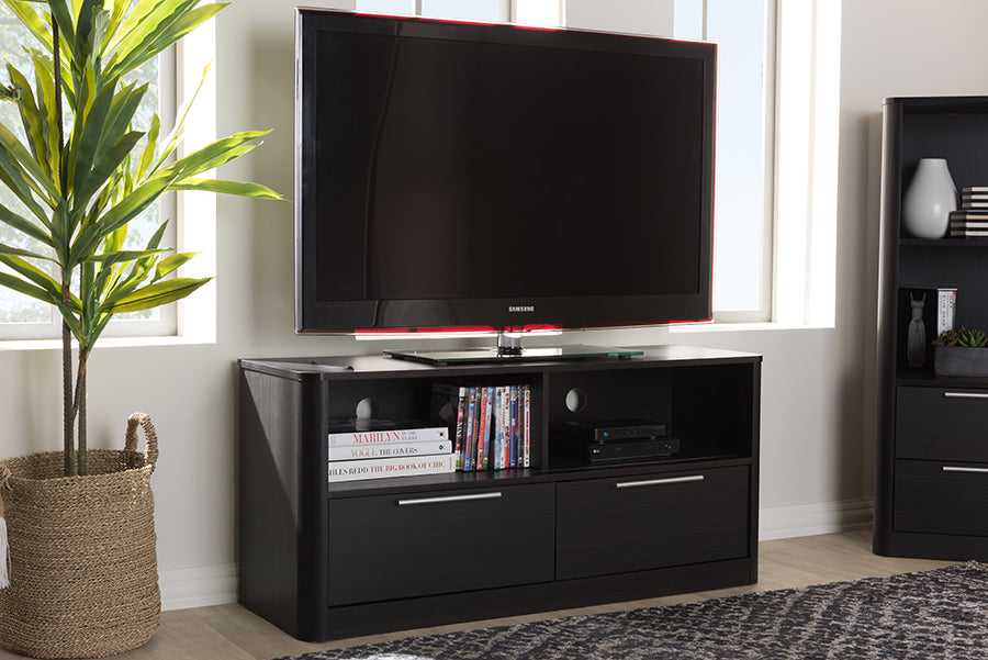 Baxton Studio Carlingford Modern and Contemporary Espresso Brown Finished Wood 2-Drawer TV Stand | TV Stands | Modishstore - 2