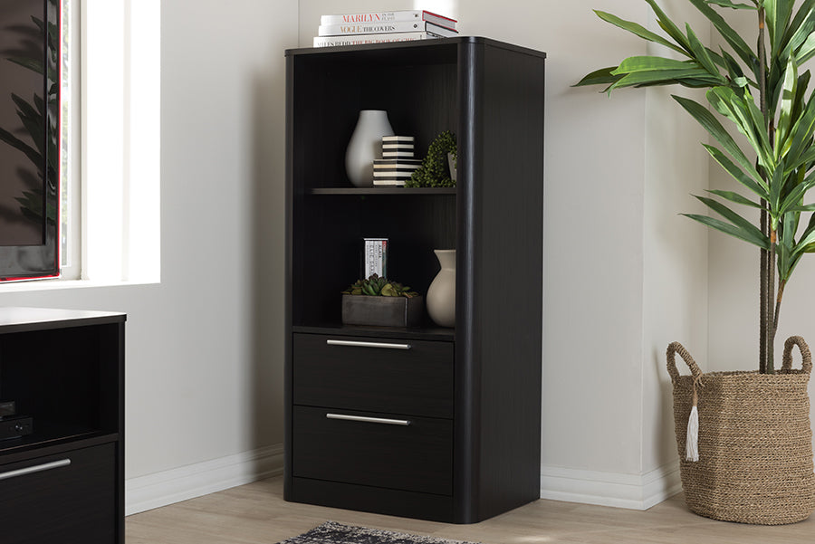 Baxton Studio Carlingford Modern and Contemporary Espresso Brown Finished Wood 2-Drawer Bookcase | Modishstore | Bookcases