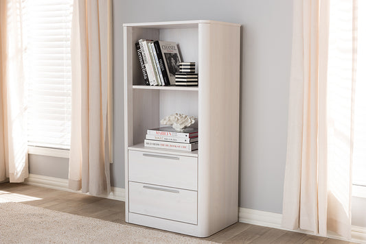 Baxton Studio Carlingford Modern and Contemporary Whitewashed Wood 2-Drawer Bookcase | Modishstore | Bookcases