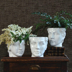 Apollo Ceramic Head Cachepot - White - Set Of 2 By HomArt