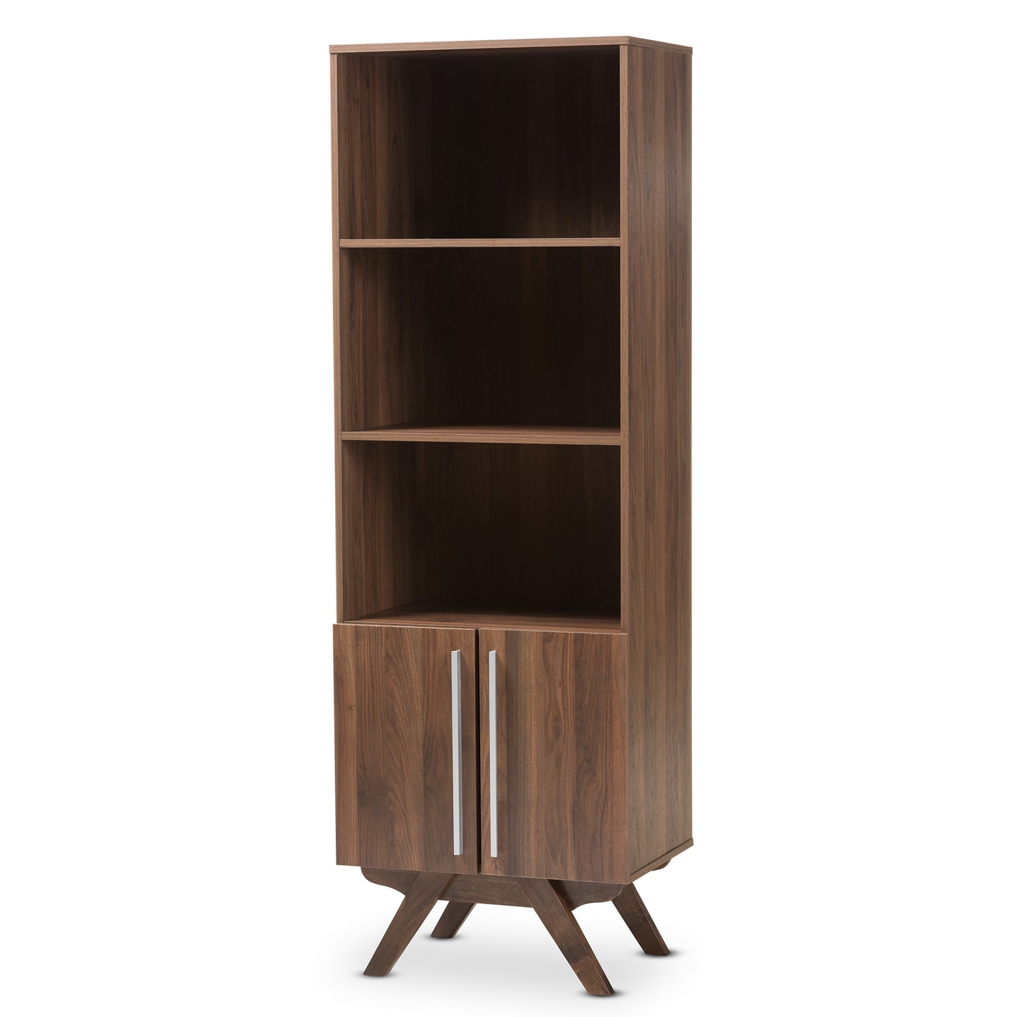 Baxton Studio Ashfield Mid-Century Modern Walnut Brown Finished Wood Bookcase | Bookcases | Modishstore