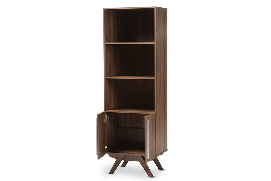 Baxton Studio Ashfield Mid-Century Modern Walnut Brown Finished Wood Bookcase | Bookcases | Modishstore - 7