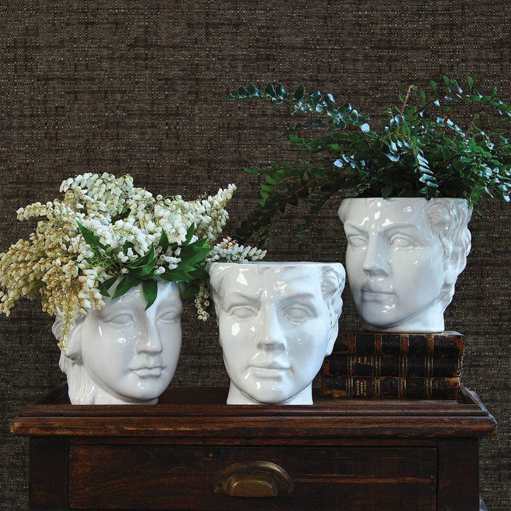 HomArt Juno Ceramic Head Cachepot - White - Set of 4 - Feature Image | Modishstore | Planters, Troughs & Cachepots