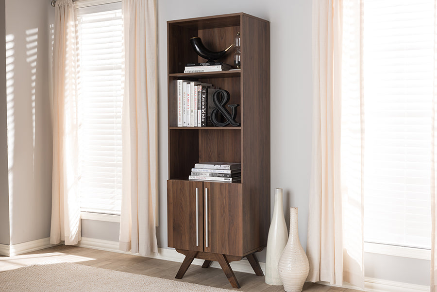Baxton Studio Ashfield Mid-Century Modern Walnut Brown Finished Wood Bookcase | Bookcases | Modishstore - 8