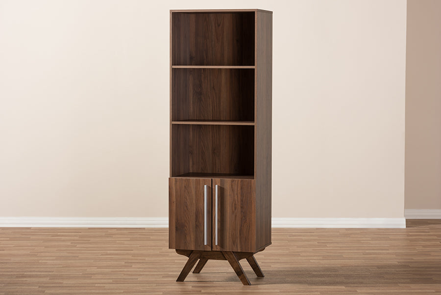 Baxton Studio Ashfield Mid-Century Modern Walnut Brown Finished Wood Bookcase | Bookcases | Modishstore - 2