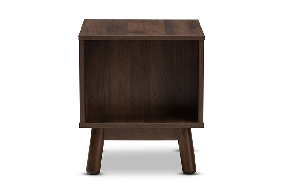 Baxton Studio Britta Mid-Century Modern Walnut Brown and Grey Two-Tone Finished Wood Nightstand | Nightstands | Modishstore - 5