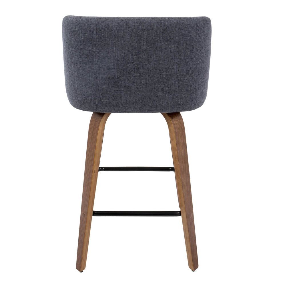 Toriano Mid-Century Modern Counter Stool in Walnut and Blue Fabric By LumiSource - Set of 2 | Counter Stools | Modishstore - 9