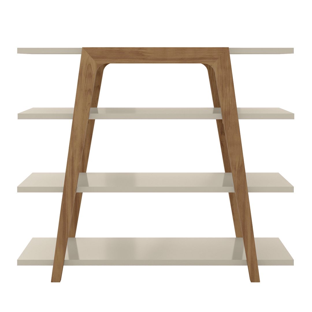 Manhattan Comfort Gowanus Geometric 47.24 Modern Ladder Bookcase with 4 Shelves in Off White | Bookcases | Modishstore