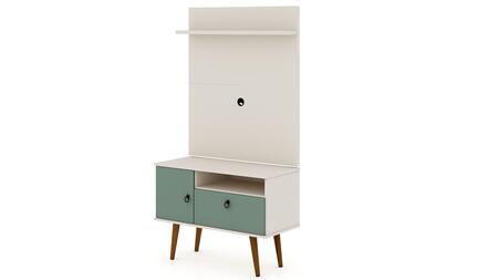 Manhattan Comfort Tribeca 35.43 Mid-Century Modern TV Stand and Panel with Media and Display Shelves in Off White and Green Mint | TV Stands | Modishstore - 8