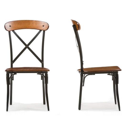 Baxton Studio Broxburn Light Brown Wood & Metal Dining Chair (Set of 2) | Modishstore | Dining Chairs