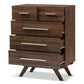 baxton studio auburn mid century modern walnut brown finished wood 5 drawer chest | Modish Furniture Store-2