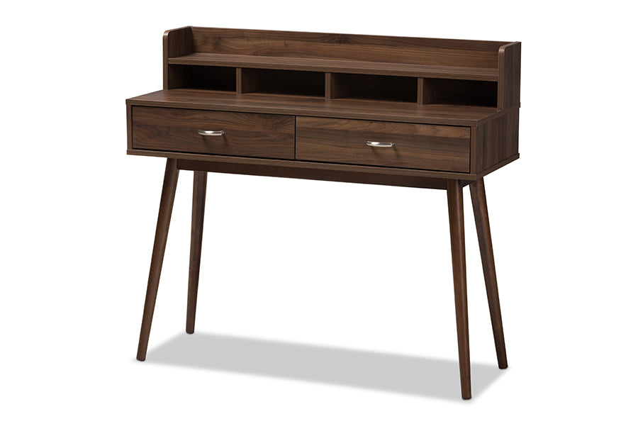 baxton studio disa mid century modern walnut brown finished 2 drawer desk | Modish Furniture Store-2