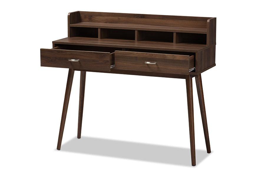 baxton studio disa mid century modern walnut brown finished 2 drawer desk | Modish Furniture Store-3