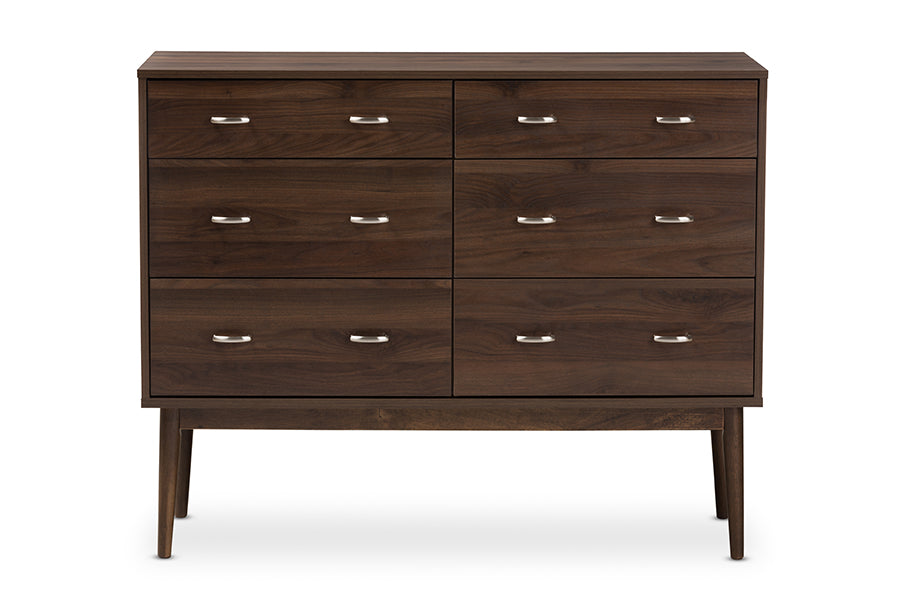 Baxton Studio Disa Mid-Century Modern Walnut Brown Finished 6-Drawer Dresser | Drawers | Modishstore - 4