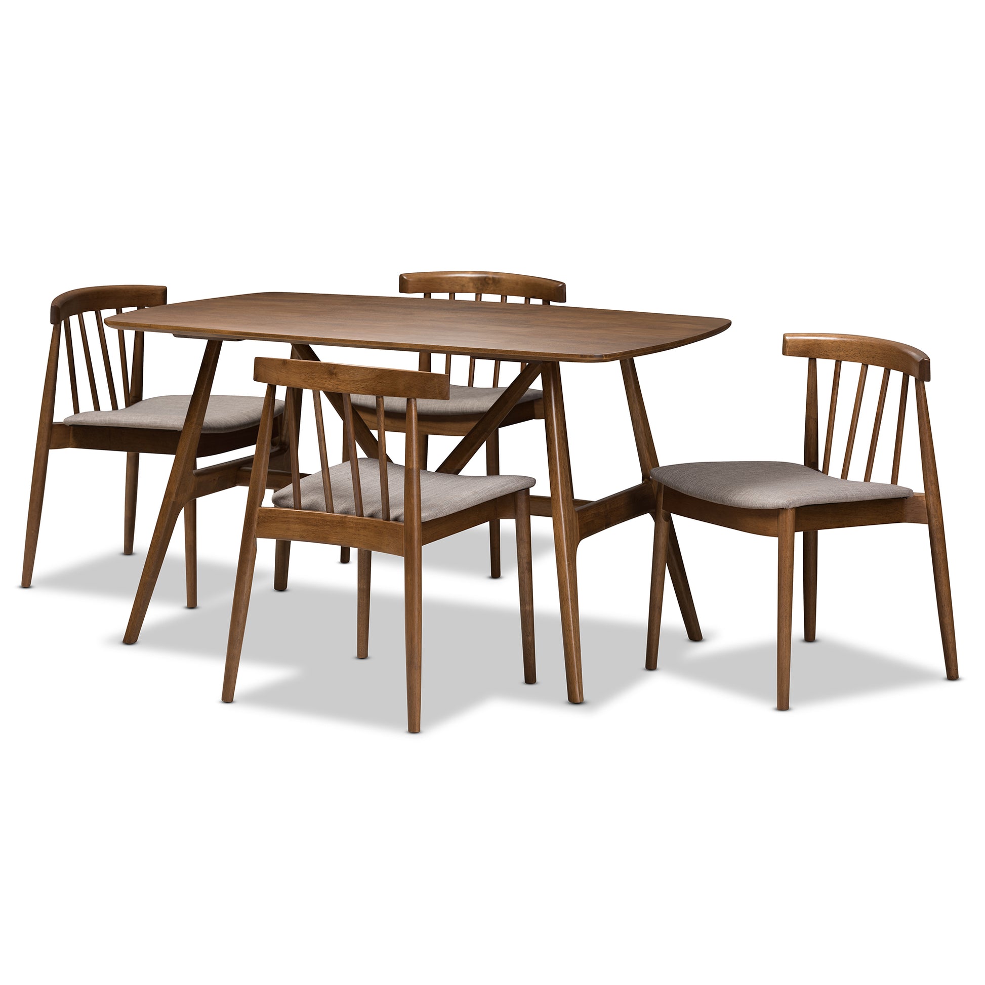 Baxton Studio Wyatt Mid-Century Modern Walnut Wood 5-Piece Dining Set | Dining Sets | Modishstore - 3