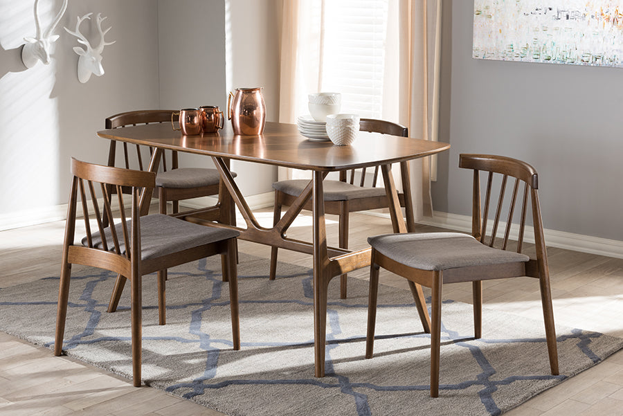 Baxton Studio Wyatt Mid-Century Modern Walnut Wood 5-Piece Dining Set | Dining Sets | Modishstore