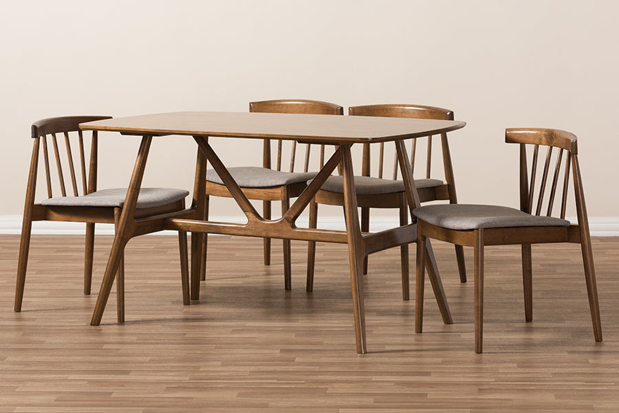 Baxton Studio Wyatt Mid-Century Modern Walnut Wood 5-Piece Dining Set | Dining Sets | Modishstore - 2