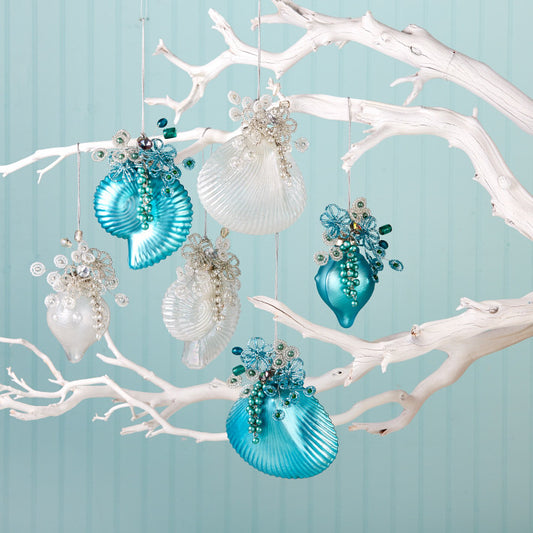 Two's Company Ymbellished Shell Ornament Set of 12