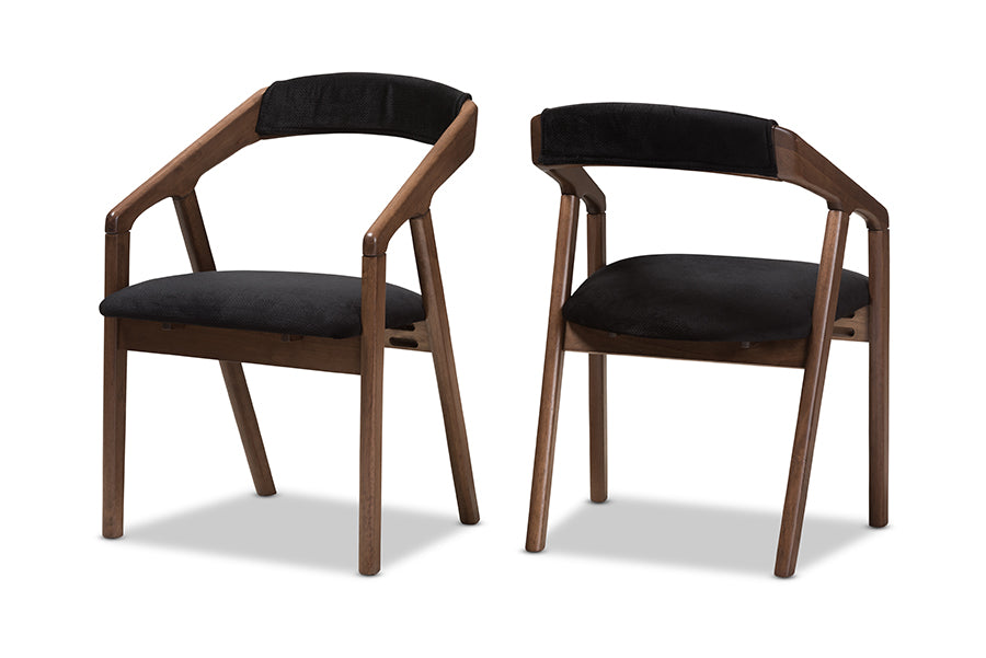 baxton studio wendy mid century modern black fabric and walnut medium brown wood finishing dining set | Modish Furniture Store-3
