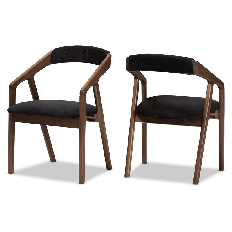 Baxton Studio Wendy Mid-Century Modern Black Velvet and Walnut Medium Brown Wood Finishing Dining Chair (Set of 2) | Dining Chairs | Modishstore