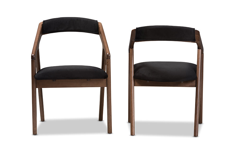 Baxton Studio Wendy Mid-Century Modern Black Velvet and Walnut Medium Brown Wood Finishing Dining Chair (Set of 2) | Dining Chairs | Modishstore - 5