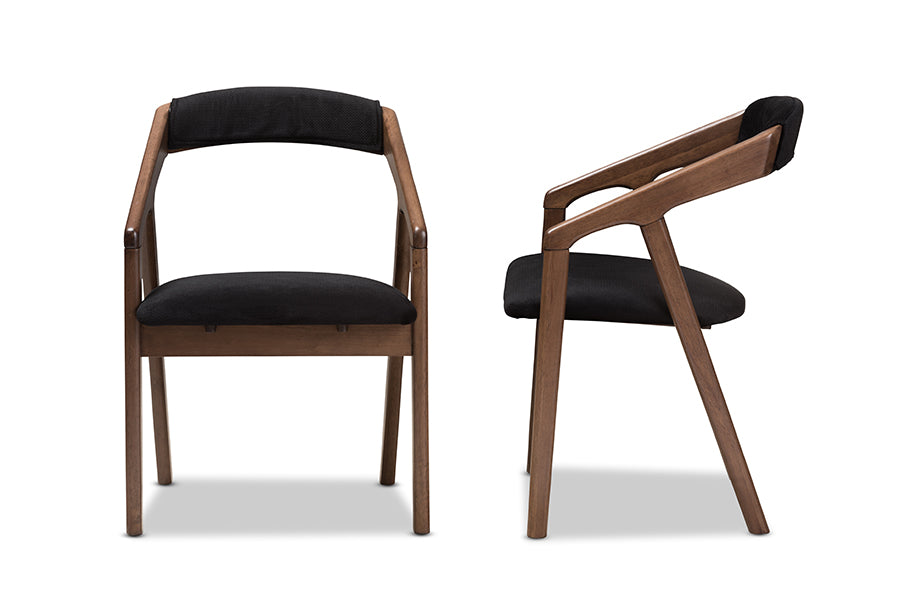 Baxton Studio Wendy Mid-Century Modern Black Velvet and Walnut Medium Brown Wood Finishing Dining Chair (Set of 2) | Dining Chairs | Modishstore - 4