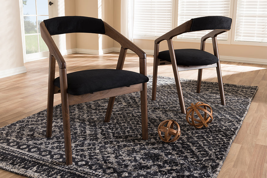 Baxton Studio Wendy Mid-Century Modern Black Velvet and Walnut Medium Brown Wood Finishing Dining Chair (Set of 2) | Dining Chairs | Modishstore - 2
