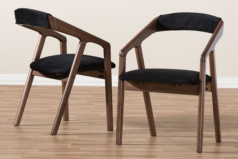 Baxton Studio Wendy Mid-Century Modern Black Velvet and Walnut Medium Brown Wood Finishing Dining Chair (Set of 2) | Dining Chairs | Modishstore - 3