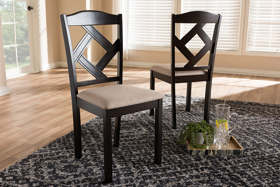 Baxton Studio Ruth Modern and Contemporary Beige Fabric Upholstered and Dark Brown Finished 5-Piece Dining Set | Dining Sets | Modishstore - 3
