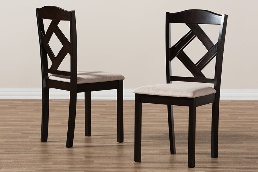 Baxton Studio Ruth Modern and Contemporary Beige Fabric Upholstered and Dark Brown Finished 5-Piece Dining Set | Dining Sets | Modishstore - 4