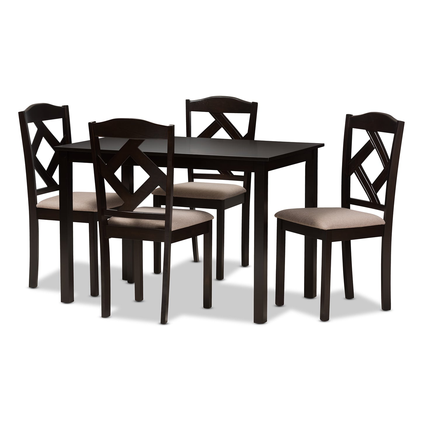 Baxton Studio Ruth Modern and Contemporary Beige Fabric Upholstered and Dark Brown Finished 5-Piece Dining Set | Dining Sets | Modishstore - 2