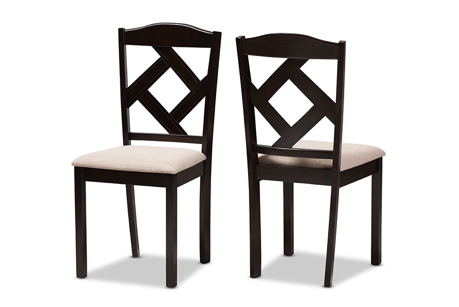Baxton Studio Ruth Modern and Contemporary Beige Fabric Upholstered and Dark Brown Finished 5-Piece Dining Set | Dining Sets | Modishstore - 7