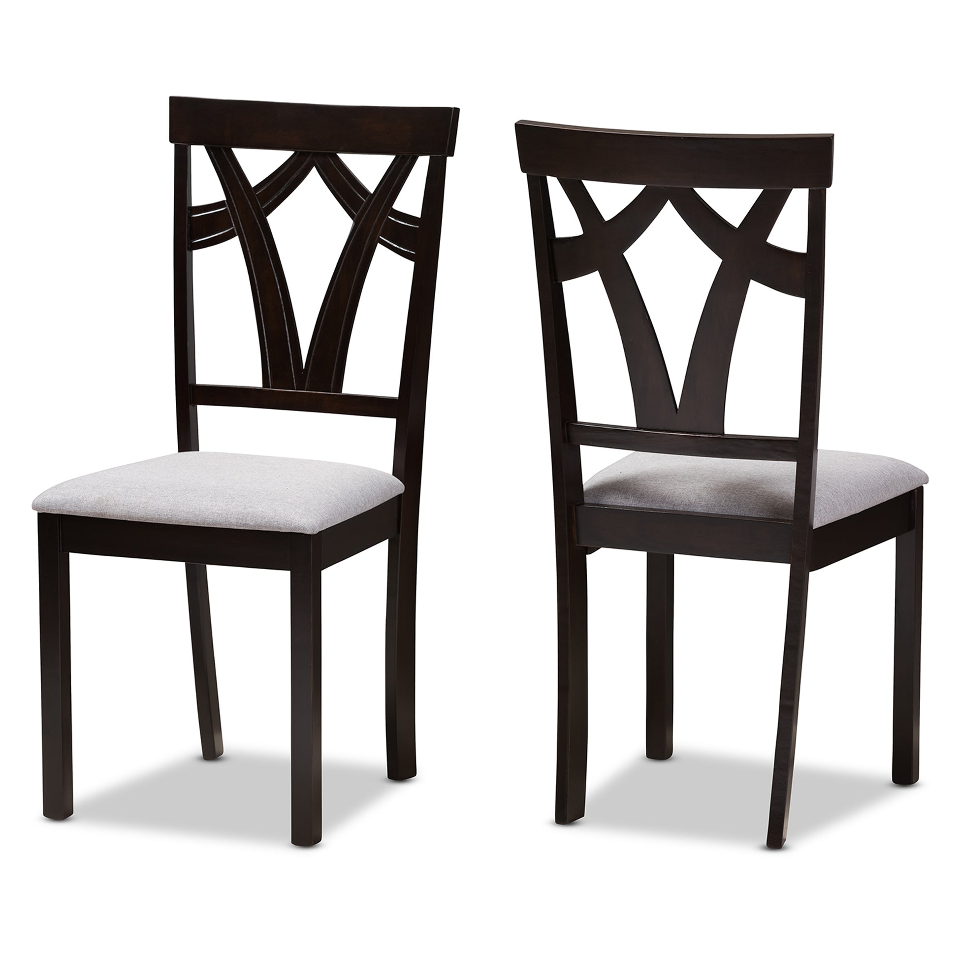 Baxton Studio Sylvia Modern and Contemporary Grey Fabric Upholstered and Dark Brown Finished Dining Chair (Set of 2) | Dining Chairs | Modishstore