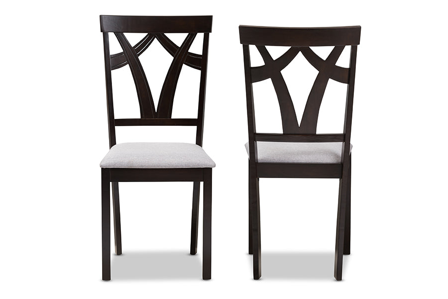 Baxton Studio Sylvia Modern and Contemporary Grey Fabric Upholstered and Dark Brown Finished Dining Chair (Set of 2) | Dining Chairs | Modishstore - 6