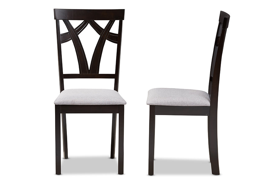 Baxton Studio Sylvia Modern and Contemporary Grey Fabric Upholstered and Dark Brown Finished Dining Chair (Set of 2) | Dining Chairs | Modishstore - 5