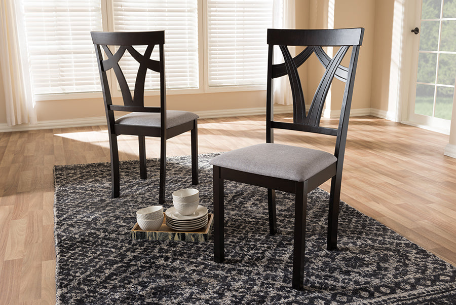 Baxton Studio Sylvia Modern and Contemporary Grey Fabric Upholstered and Dark Brown Finished Dining Chair (Set of 2) | Dining Chairs | Modishstore - 2