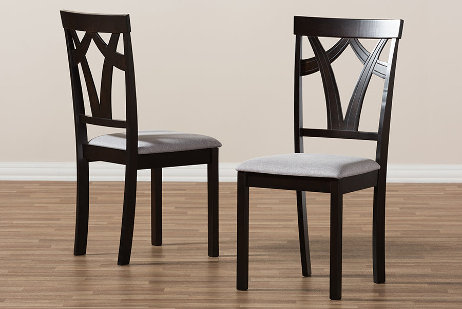 Baxton Studio Sylvia Modern and Contemporary Grey Fabric Upholstered and Dark Brown Finished Dining Chair (Set of 2) | Dining Chairs | Modishstore - 3