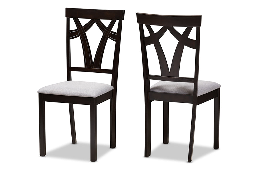 Baxton Studio Sylvia Modern and Contemporary Grey Fabric Upholstered and Dark Brown Finished Dining Chair (Set of 2) | Dining Chairs | Modishstore - 7