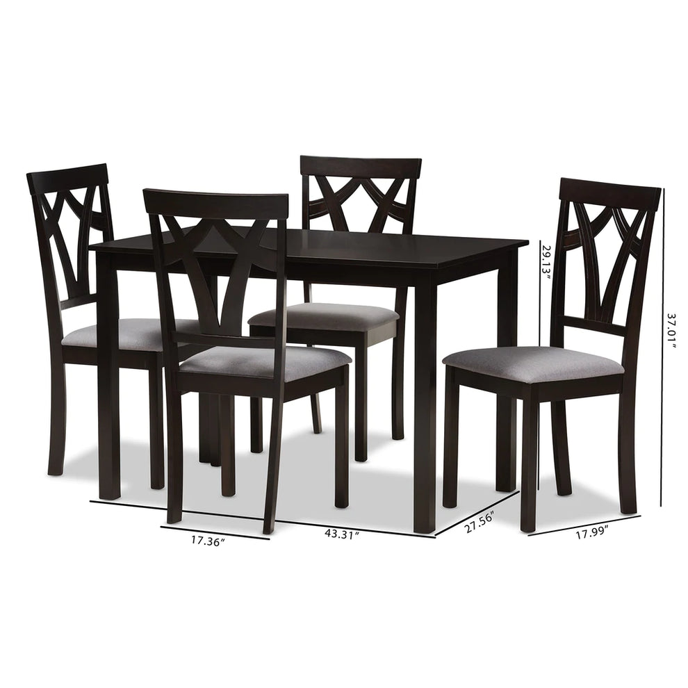 Baxton Studio Sylvia Modern and Contemporary Grey Fabric Upholstered and Dark Brown Finished 5-Piece Dining Set | Dining Sets | Modishstore - 2
