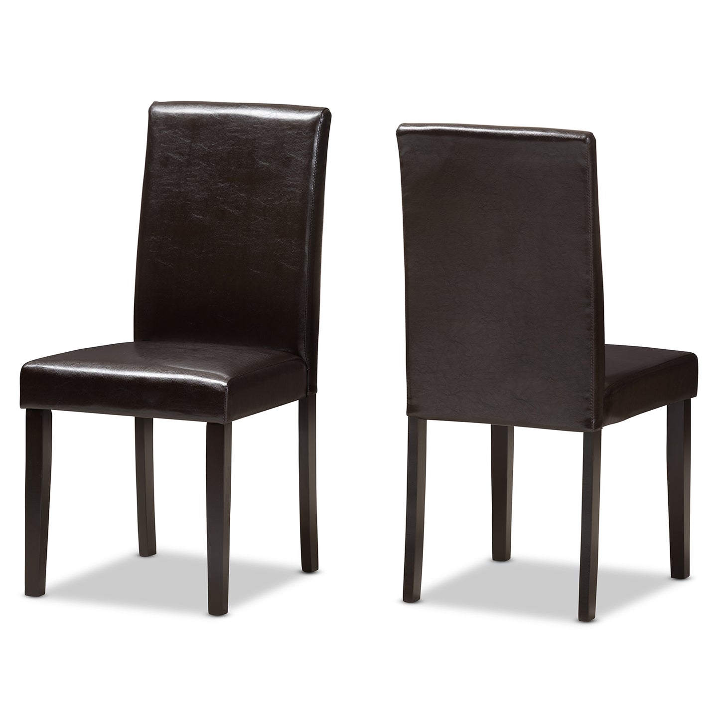 Baxton Studio Mia Modern and Contemporary Dark Brown Faux Leather Upholstered Dining Chair (Set of 2) | Dining Chairs | Modishstore